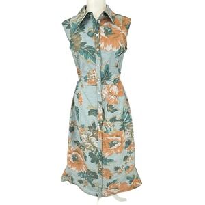 Erdem Mona Floral Cutout Midi Dress Womens Blue Orange Excellent Ruffle Linen